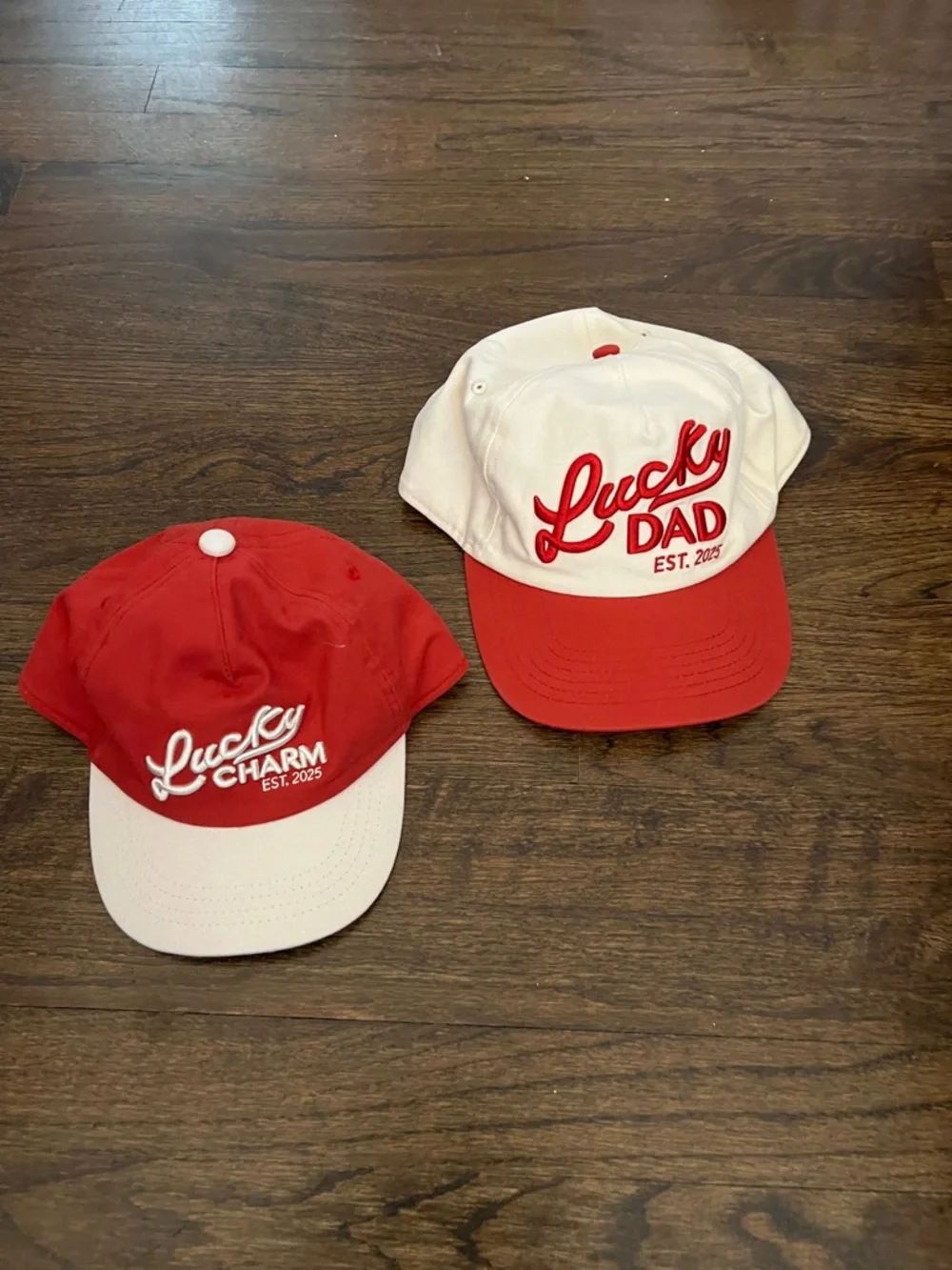 Goodfellow & Co Red and White Kids Lucky Dad & Lucky Charm Caps